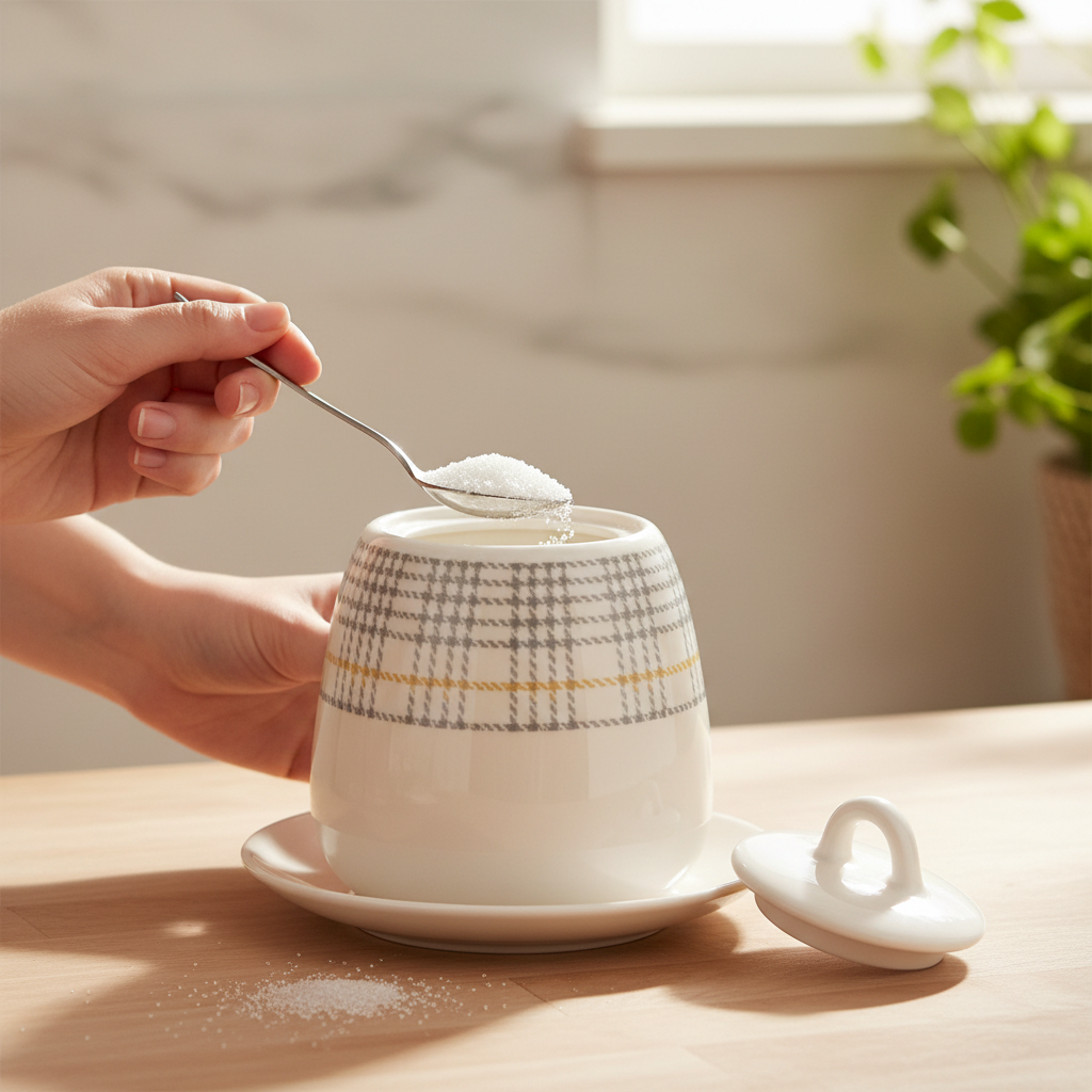 Ceramic Sugar Pot White & Grey 220ml