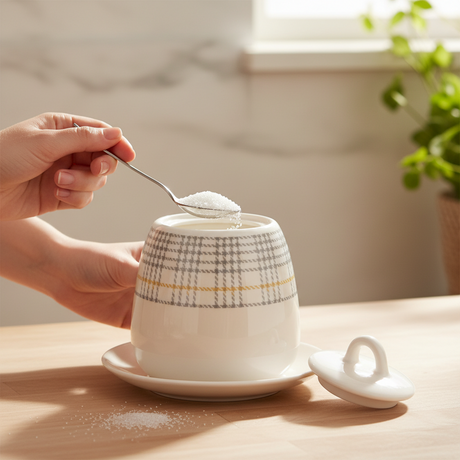 Ceramic Sugar Pot White & Grey 220ml