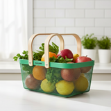 Mesh Stainless Steel Rectangular Storage Basket With Handle Green