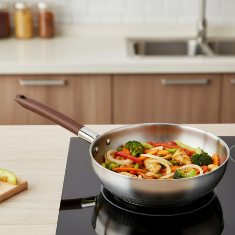 Honey Comb Titanium Stainless Steel Wok Pan 30cm