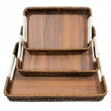 Cane Rectangular Serving Tray Brown (Set of 3)