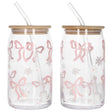 Iced Coffee Glass Mug With Straw 500ml Bows (Set of 2)