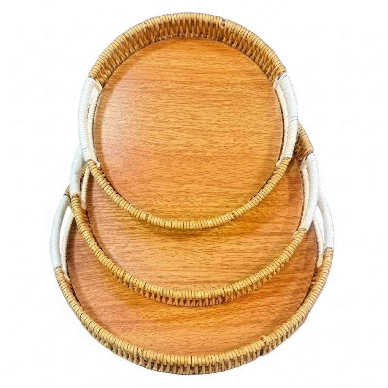 Cane Round Serving Tray Light Brown (Set of 3)