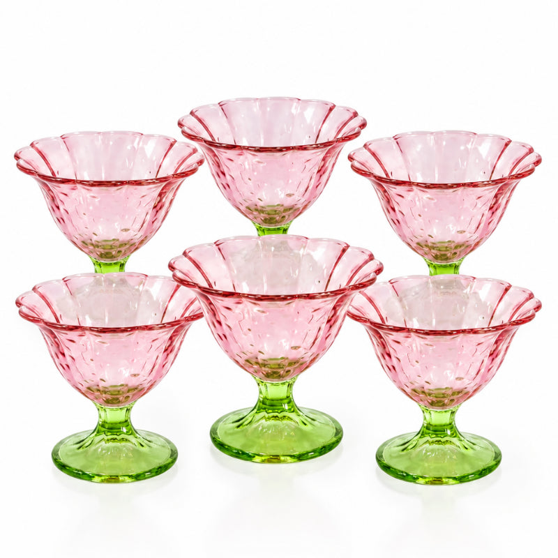 Glass Ice Cream Bowls Set 6pcs Pink & Green