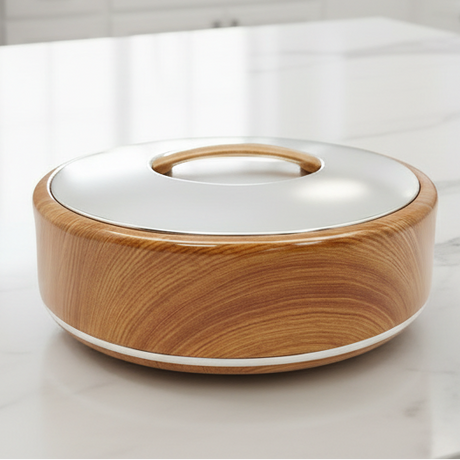 3 Ltr Round Light Wood+Silver Hotpot