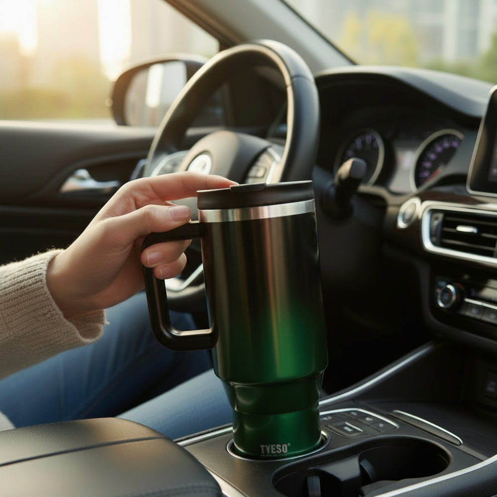 Tyeso Aura Gradient Travel Tumbler 1200ml Black & Green