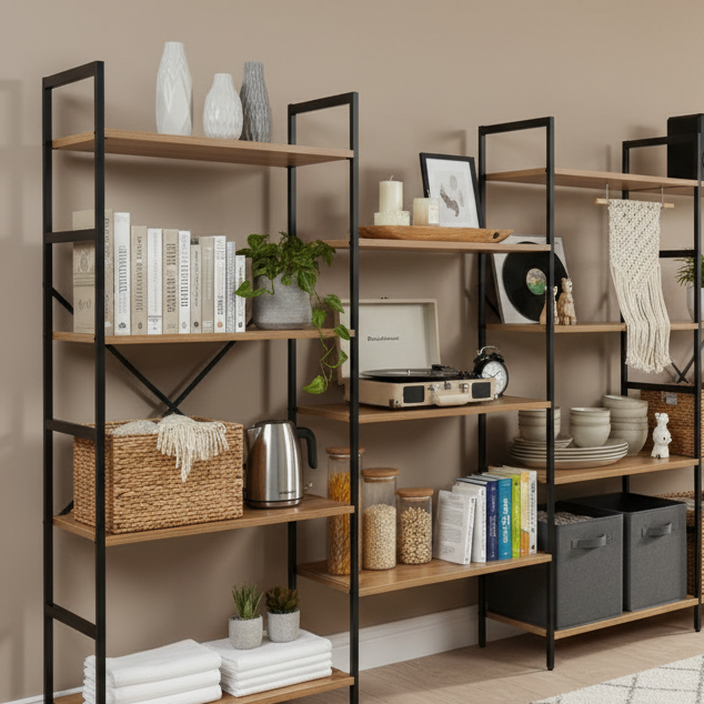 4-Tier Open Shelf Heavy Duty Bookcase with Metal Frame
