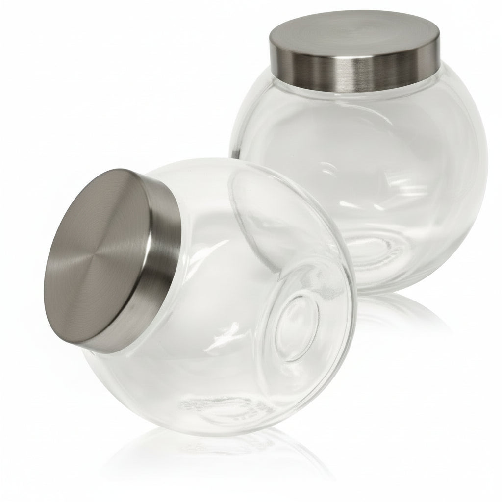 Tilted Glass Cookie Jar With Plastic Lid Silver 1500ml