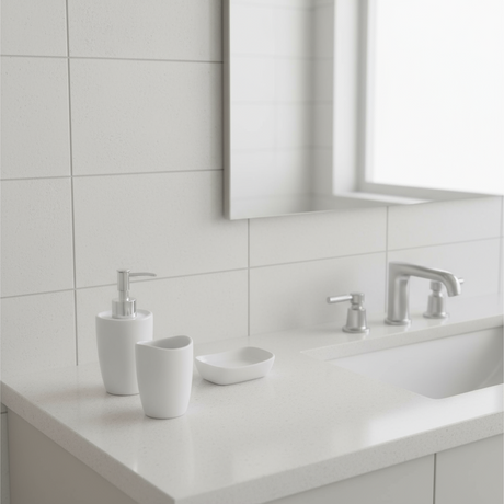Bathroom Set Sakai White (Soap Dish, Toothbrush Holder, Liquid Soap Dispenser)