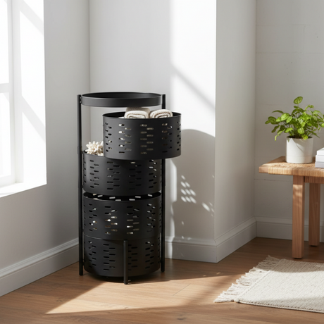 4 Tier Round Rotating Storage Trolley With Handle Black