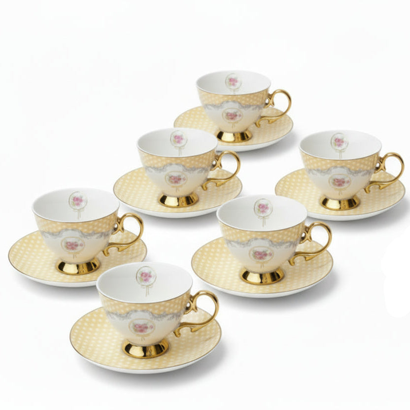Cup Saucer Set Yellow Polka (Set of 6)