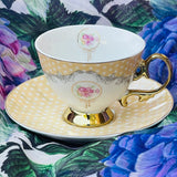 Cup Saucer Set Yellow Polka (Set of 6)