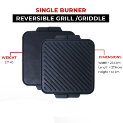 Cast Iron Reversible Griddle 26cm With Wood Base