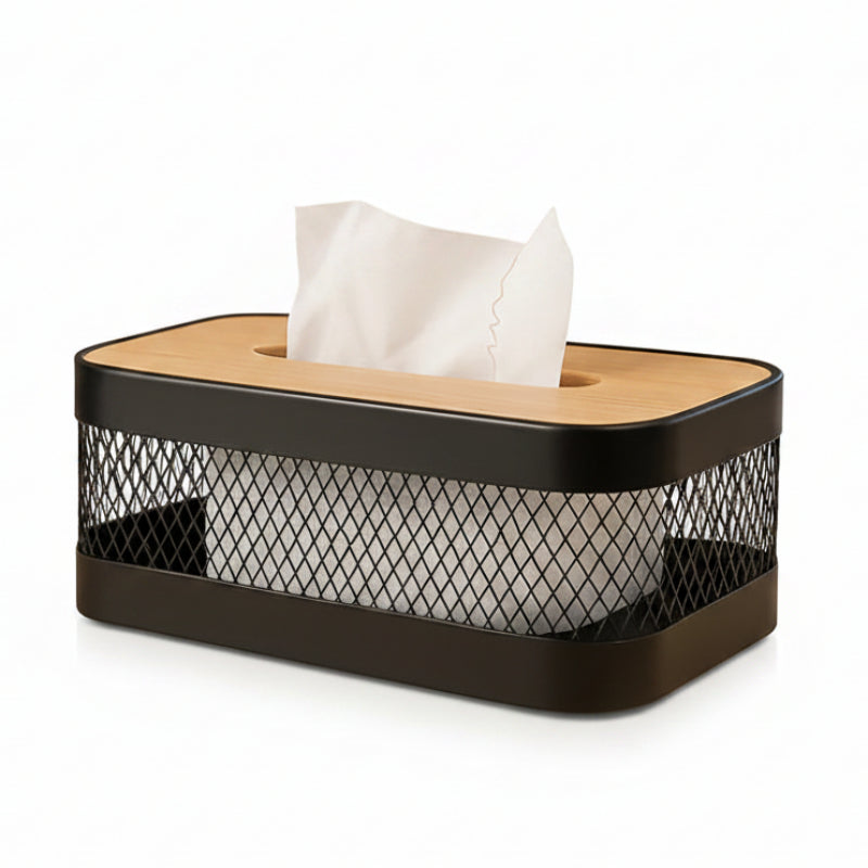 Metal Tissue Box With Wooden Lid