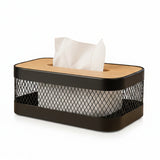 Metal Tissue Box With Wooden Lid