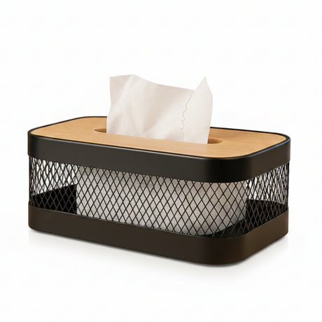 Metal Tissue Box With Wooden Lid