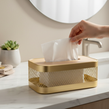 Metal Tissue Box With Wooden Lid