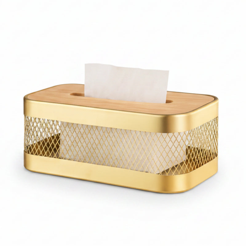 Metal Tissue Box With Wooden Lid