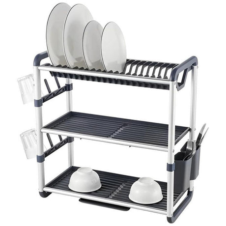 3 Tier Dish Rack Aluminum Gray 