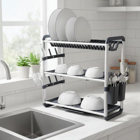 3 Tier Dish Rack Aluminum Gray 