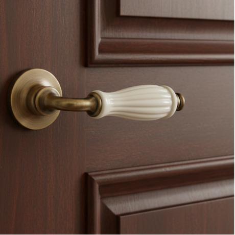 Brass Door Handle Godiva On Rose Yester (Made in Italy)