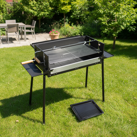 Foldable Charcoal Grill With Rotatable Roasting Rack Black
