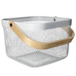 Mesh Stainless Steel Square Storage Basket With Handle White