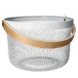 Mesh Stainless Steel Round Storage Basket With Handle White