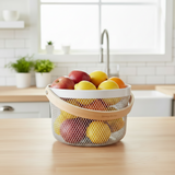 Mesh Stainless Steel Round Storage Basket With Handle White