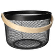 Mesh Stainless Steel Round Storage Basket With Handle Black