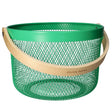 Mesh Stainless Steel Round Storage Basket With Handle Green