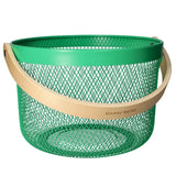 Mesh Stainless Steel Round Storage Basket With Handle Green