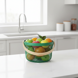 Mesh Stainless Steel Round Storage Basket With Handle Green