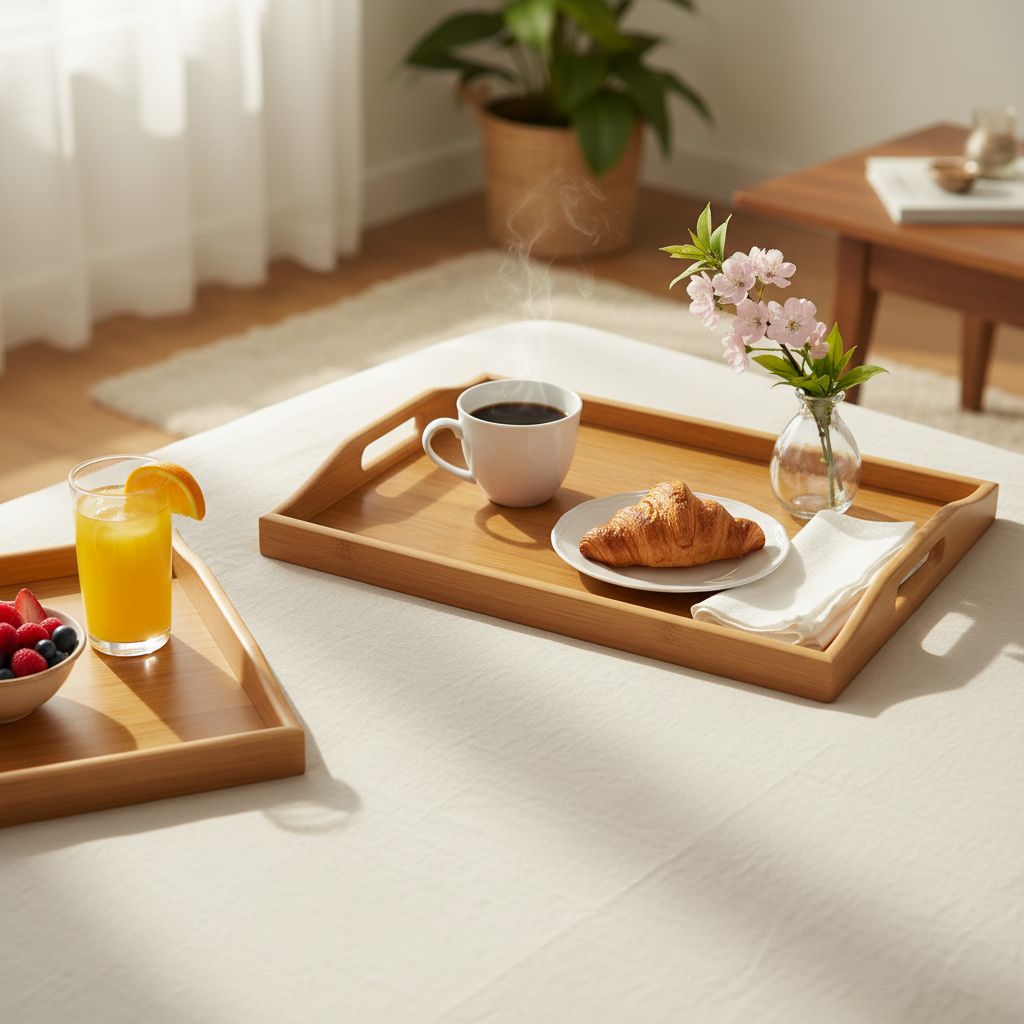Bamboo Serving Tray Set 2pcs