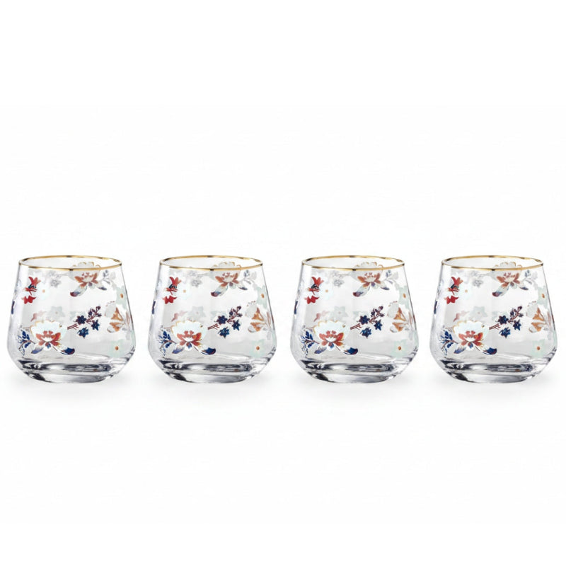 Floral Drinking Glass Set 4Pcs 420ml