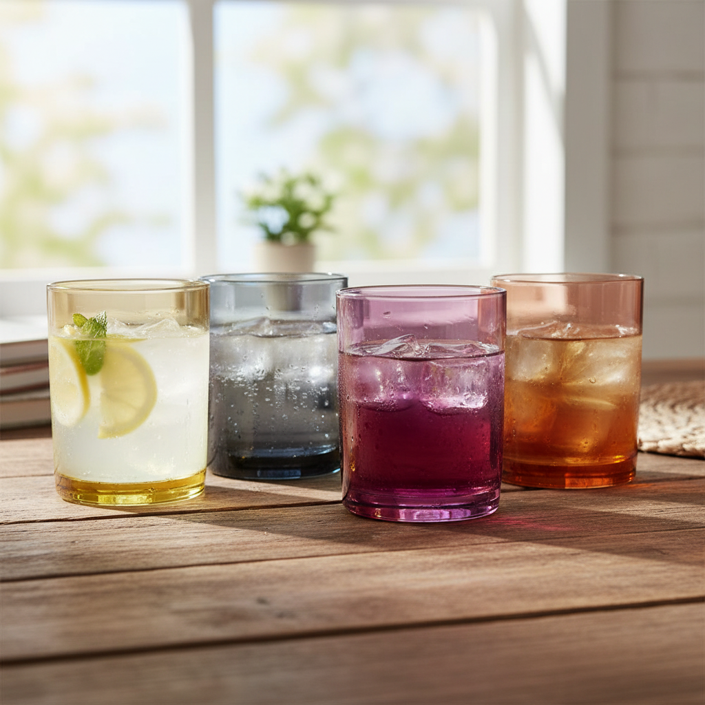 Multi Color Drinking Glass Set 4Pcs 410ml