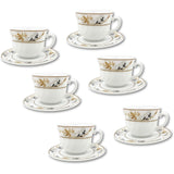 Opal Glass Cup & Saucer White Floral (Set of 6)