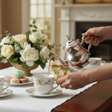 Opal Glass Cup & Saucer White Floral (Set of 6)