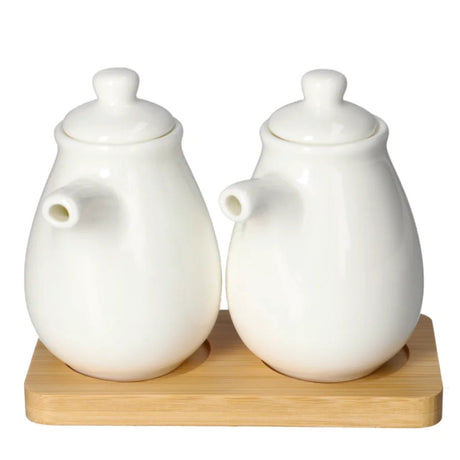Porcelain Spice Bottle 2 Pcs Set 190ml With Bamboo Base