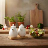 Porcelain Spice Bottle 2 Pcs Set 190ml With Bamboo Base