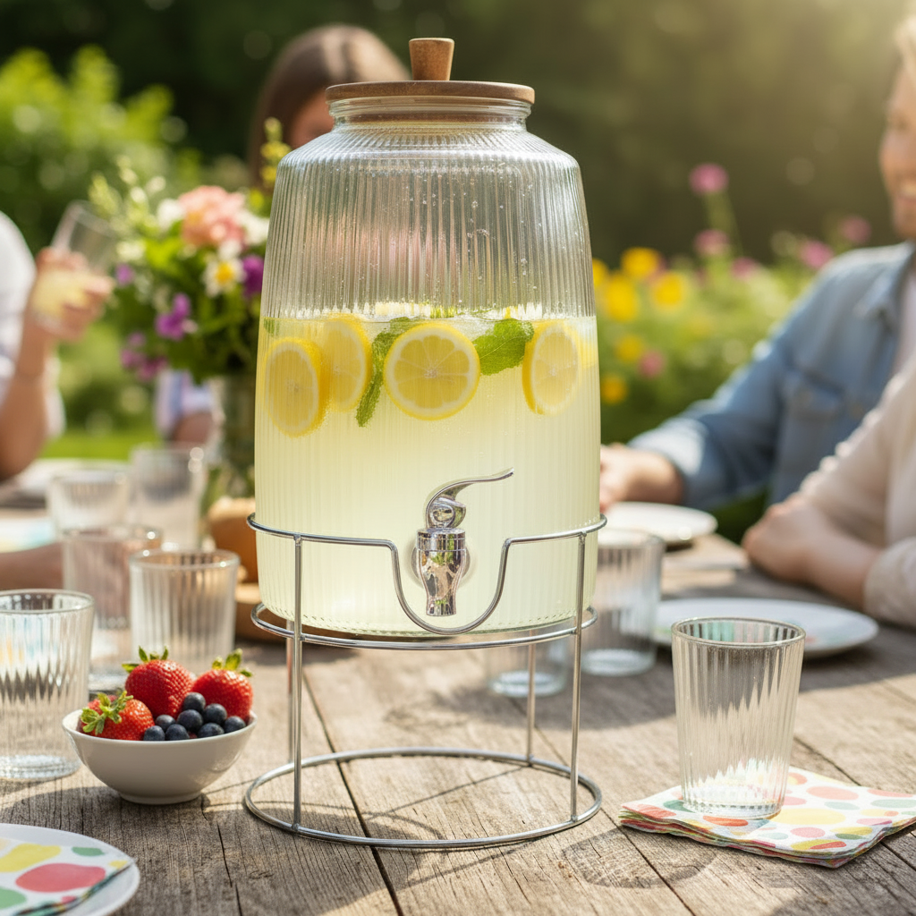 Glass Beverage Dispenser With Stand 6L