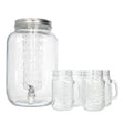 Glass Beverage Dispenser & Mason Jar Set 5pcs