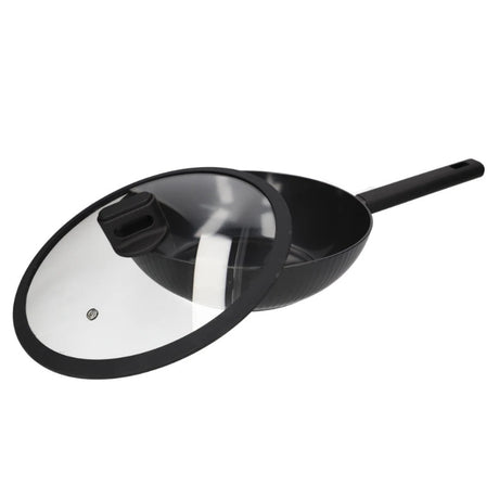 Non Stick Aluminum Deep Wok With Lid Black 30cm
