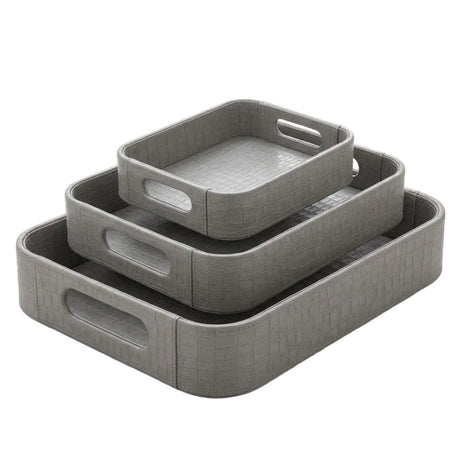 PU Leather Serving Tray Grey (Set of 3)