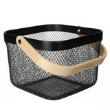 Mesh Stainless Steel Square Storage Basket With Handle Black