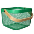Mesh Stainless Steel Square Storage Basket With Handle Green
