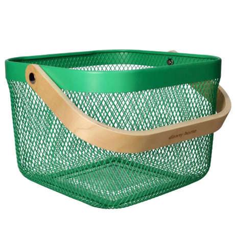 Mesh Stainless Steel Square Storage Basket With Handle Green