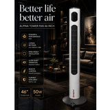Alpina 46-Inch Tower Fan With Remote Control White/Grey