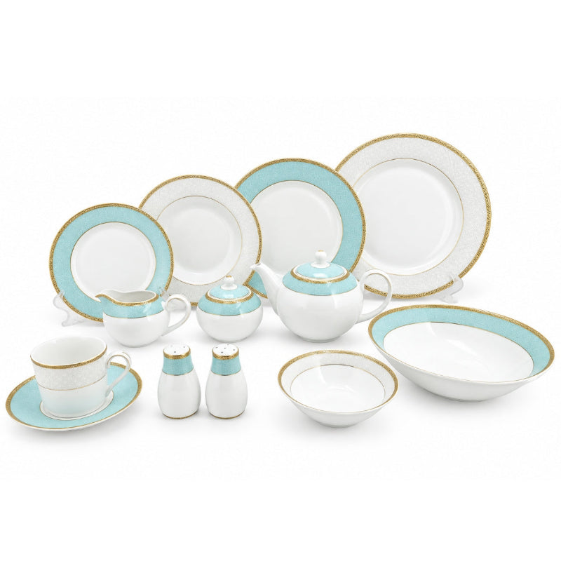 Dinner Set White & Turquoise (47pcs Set)