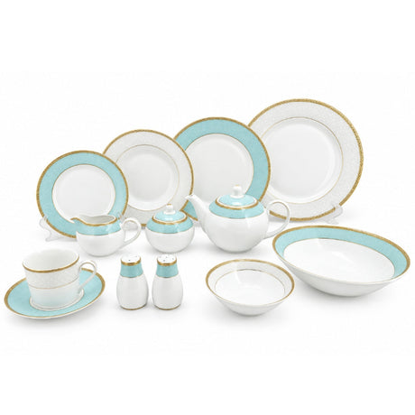Dinner Set White & Turquoise (47pcs Set)